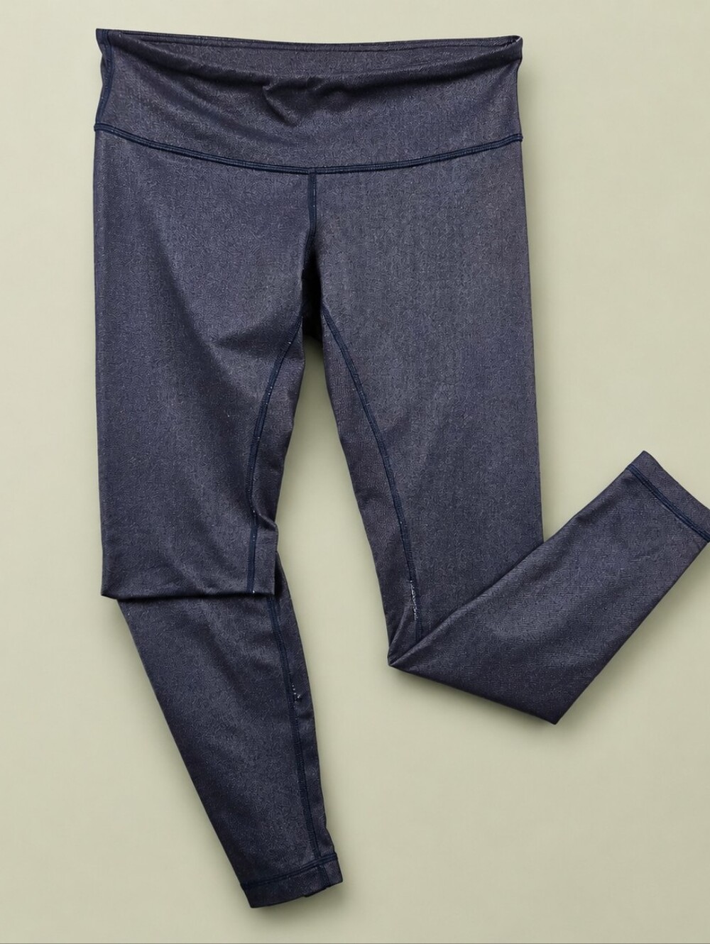 Vintage Lululemon Wunder Under High Rise Leggings 10 Navy Denim Print 25"